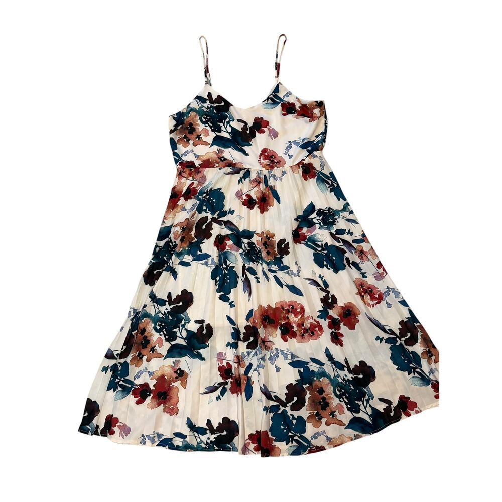 A New Day Cream Floral Pleated Dress | V-Neck | Spaghetti Strap | Size XXL - Picture 2 of 7